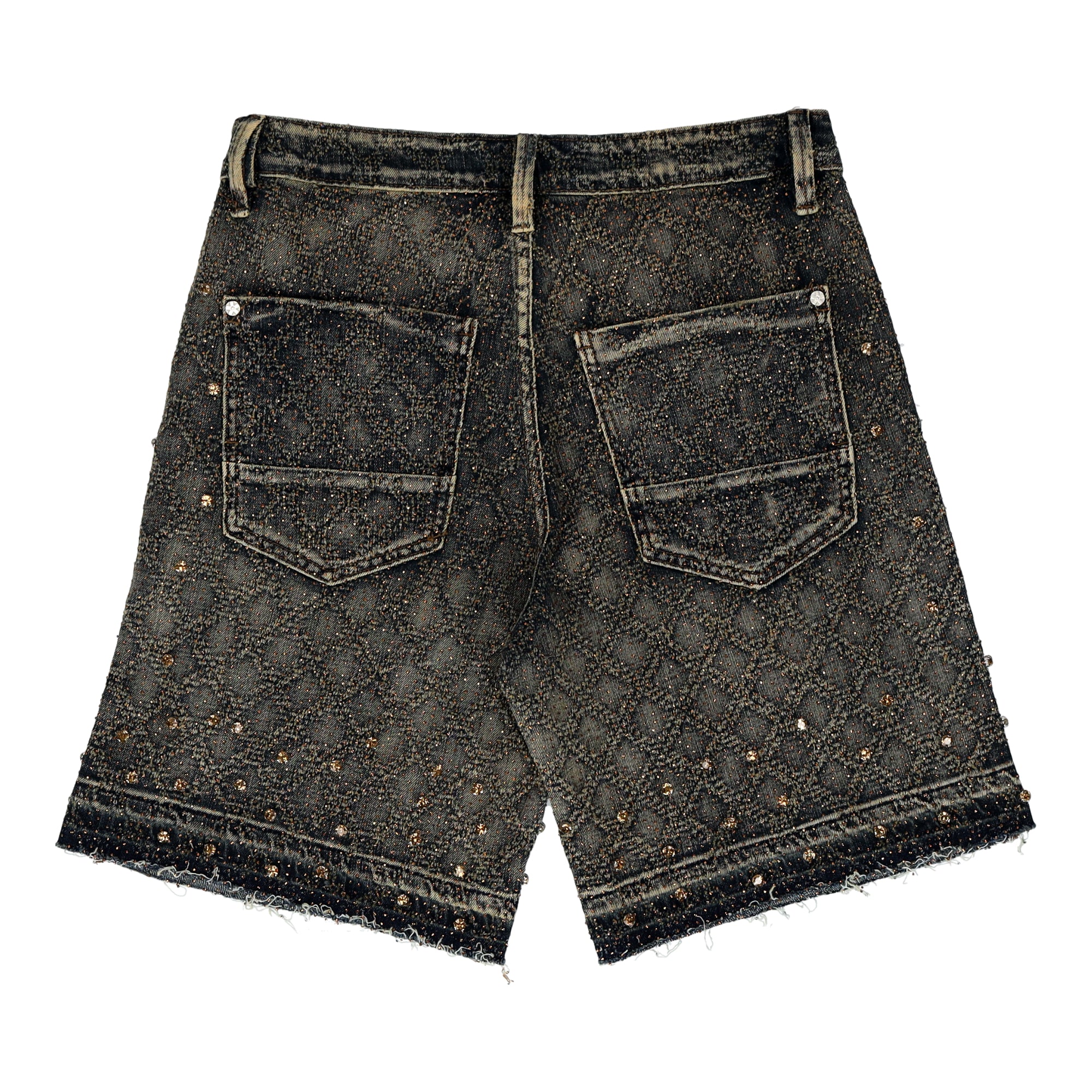 Baroque Weave Fancy Stone Black Denim Short