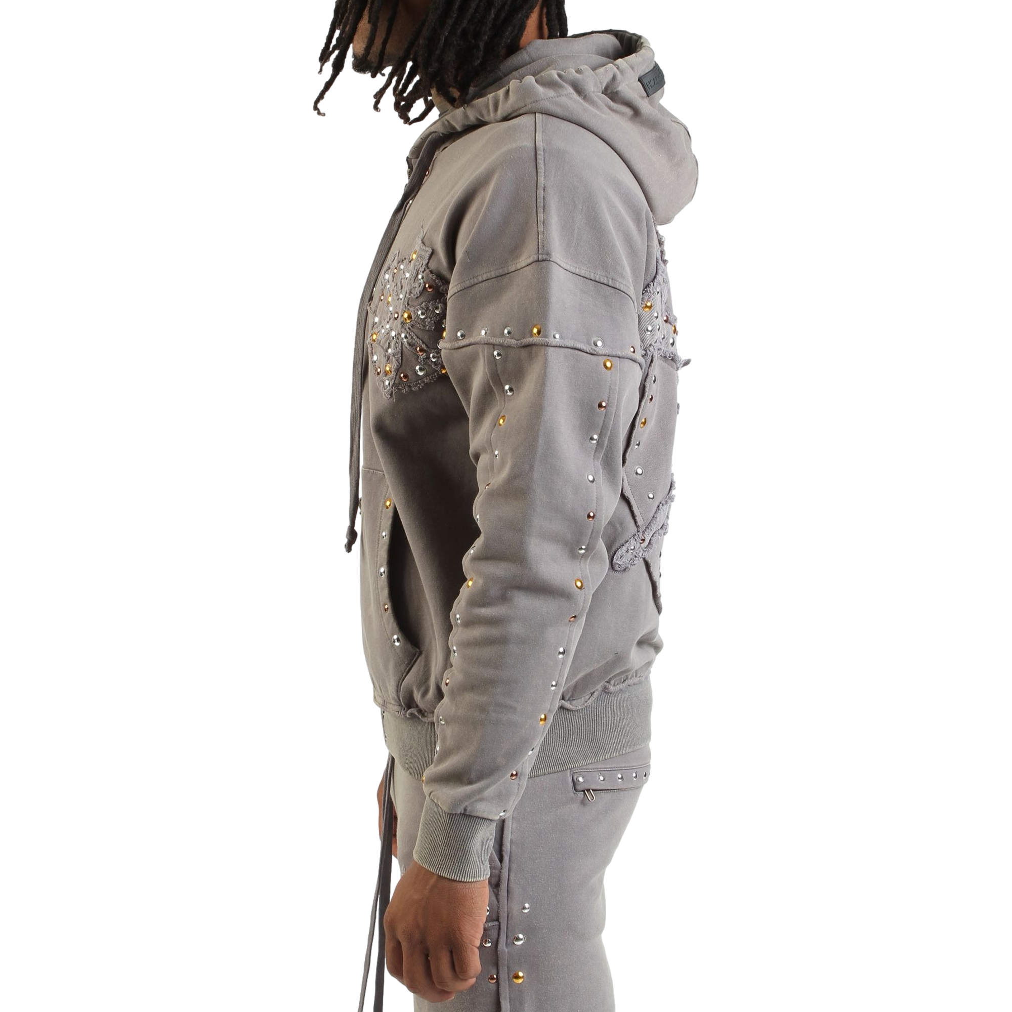 Stones Studs Gray Full Zip Hoodie