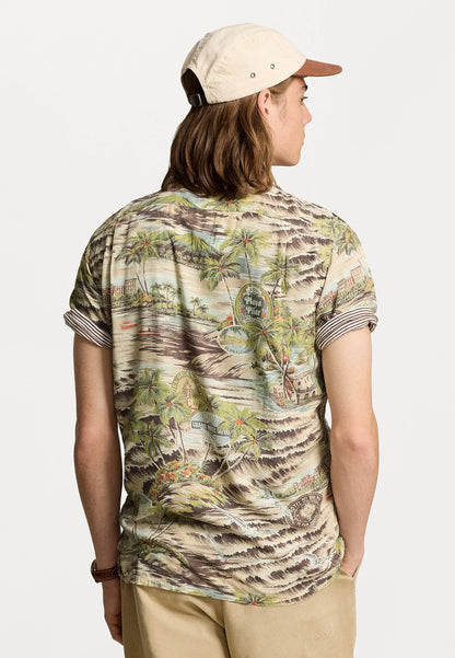 Classic Beach-Print Camp Shirt