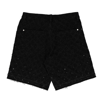 Barboque Weave Fancy Stone Denim Black Short