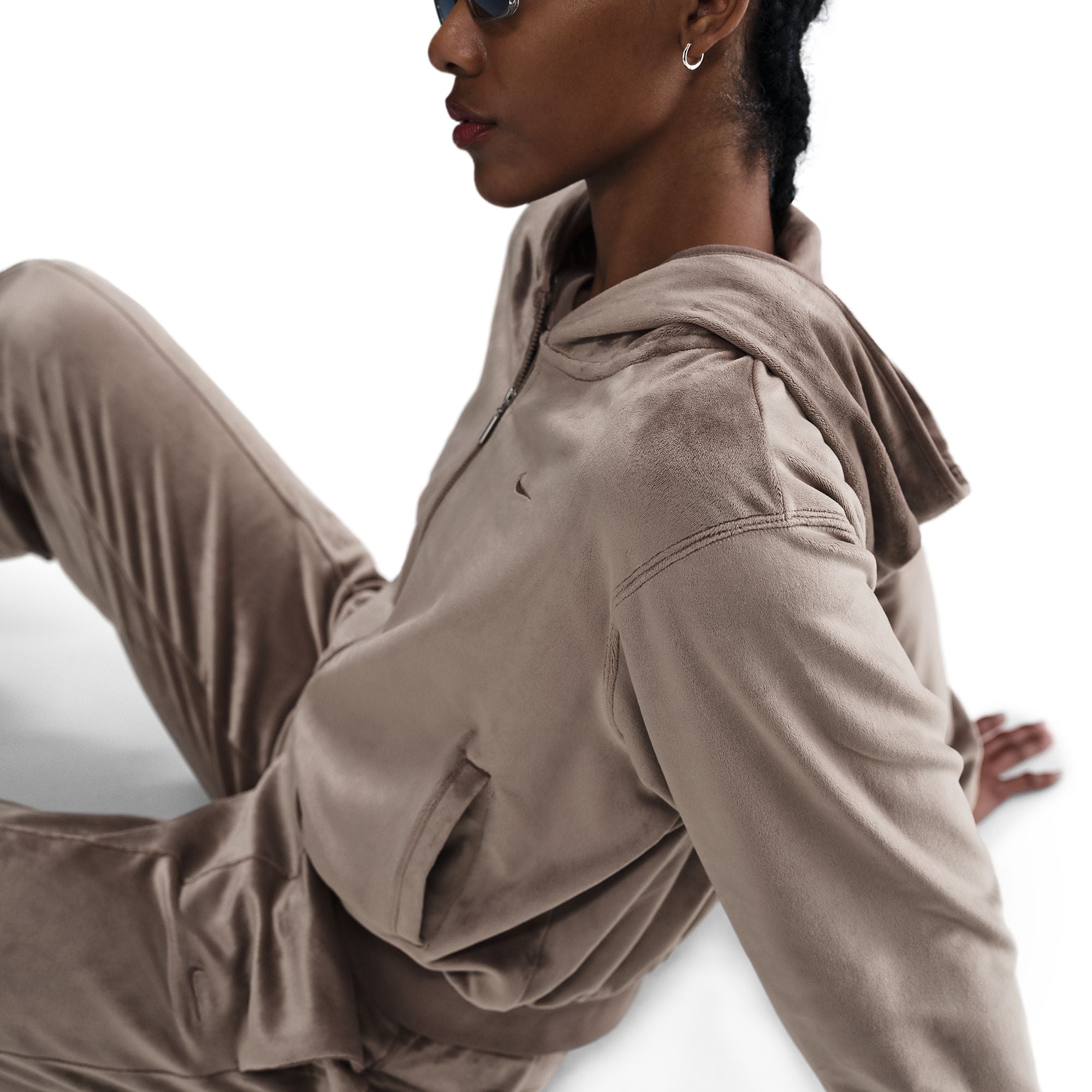 Chill Knit Loose Velour Full-Zip Hoodie