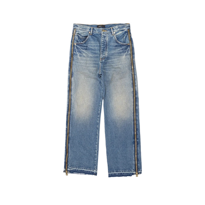 Full Side Zip Mid Indigo Denim Jeans