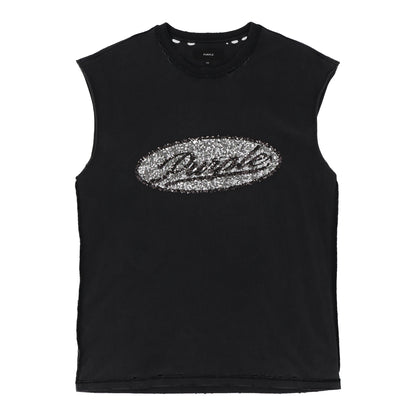 Textured Sleeveless Black T-Shirt