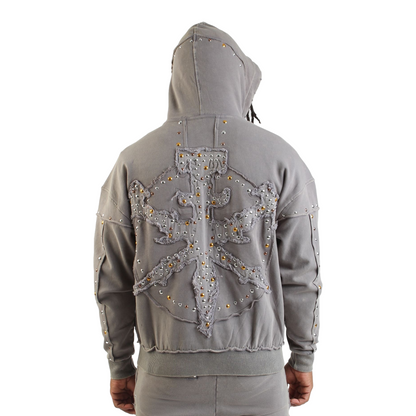 Stones Studs Gray  Full Zip Hoodie