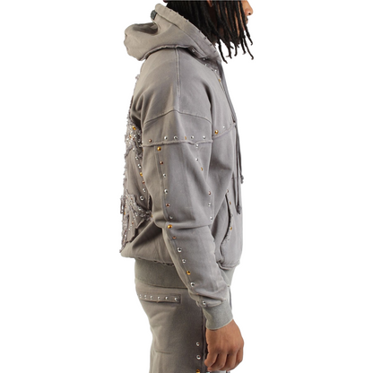 Stones Studs Gray  Full Zip Hoodie